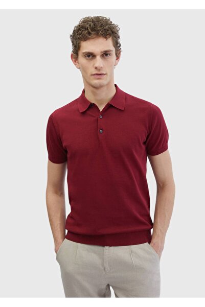 Ramsey Μπορντό πλεκτό με γιακά πόλο 100% βαμβάκι