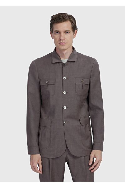 Ramsey Ανοιχτό καφέ μονόχρωμο πουκάμισο Shoulder εφαρμοστό 100% μάλλινο παλτό