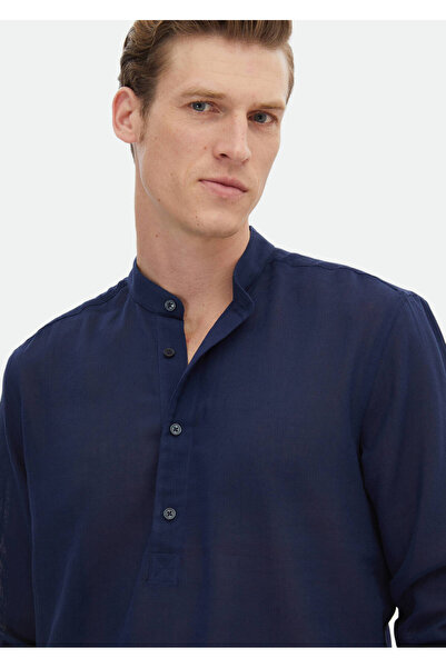 Ramsey Πουκάμισο Navy Blue Regular Fit Casual 100% βαμβακερό υφαντό