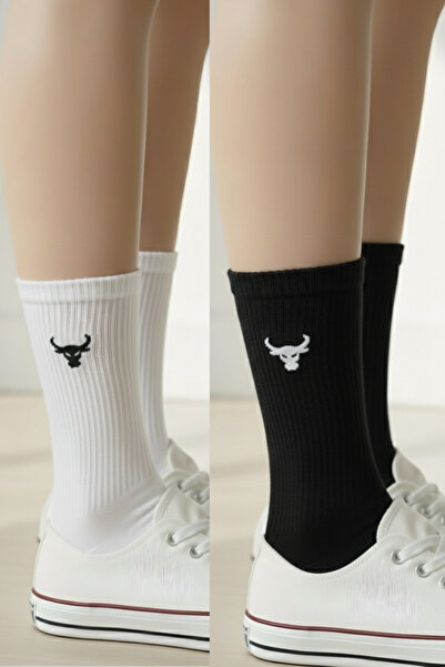 AYDK Taurus Бродирани 2 чифта черно-бели тенис, фитнес, памучни летни и зимни чорапи