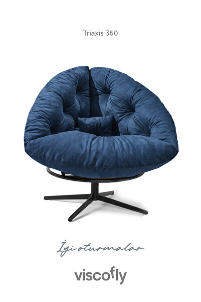 Viscofly Triaxis 360° Döner Berjer –tekli Koltuk - 92×78×92 cm, Metal Ayak, Silinebilir Kumaş Lacivert