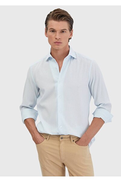 Ramsey Ανοιχτό μπλε ίσιο Casual Fit Woven Casual πουκάμισο από 100% βαμβάκι