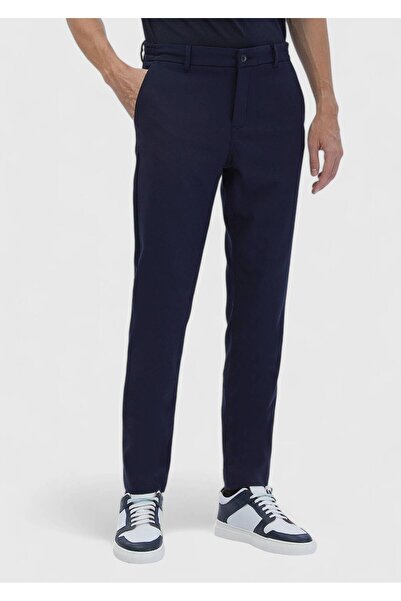 Ramsey Μπλε Navy Plain Woven Jogging Fit Casual βαμβακερό παντελόνι