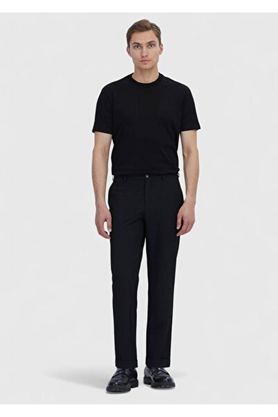 Ramsey Μαύρο ίσιο υφαντό παντελόνι Jogging Fit Casual