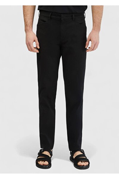 Ramsey Black Plain Weave Regular Fit Casual Cotton Blend Trousers