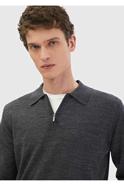 Ramsey Антрацитовий поло з круглим вирізом, прямий крій, 100% вовняний трикотаж