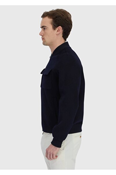 Ramsey Navy Blue Regular Fit Stand Collar Casual Woven Coat