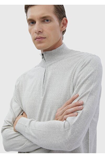 Ramsey Сірий напіврибальський комір, прямий плетіння, вовняна суміш, трикотажний светр