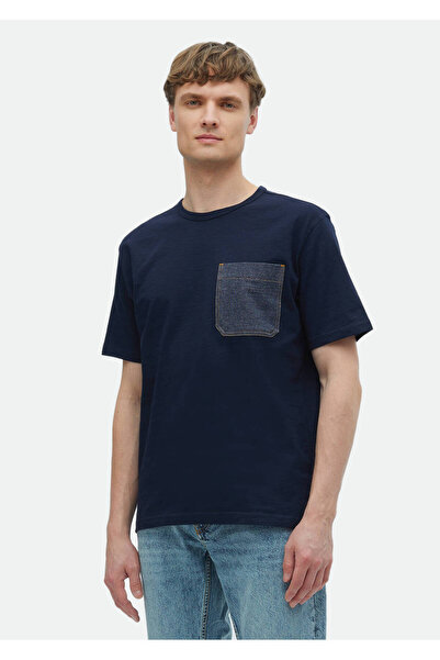 Ramsey Μπλουζάκι με λαιμόκοψη 100% βαμβακερό Navy Blue