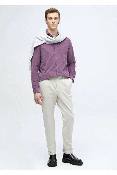 Ramsey Πουκάμισο Lilac Plain Casual Fit Woven Velvet Casual 100% βαμβάκι