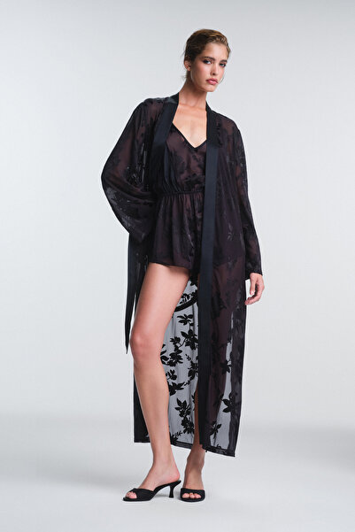 Penti Μαύρο μακρυμάνικο φόρεμα με λουλουδάτο σχέδιο Amara