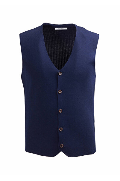 Ramsey Navy Blue Knitwear Plain Vest