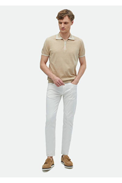 Ramsey Μπεζ Πόλο Λαιμόκοψη Απλό Πλεκτό 100% Βαμβάκι