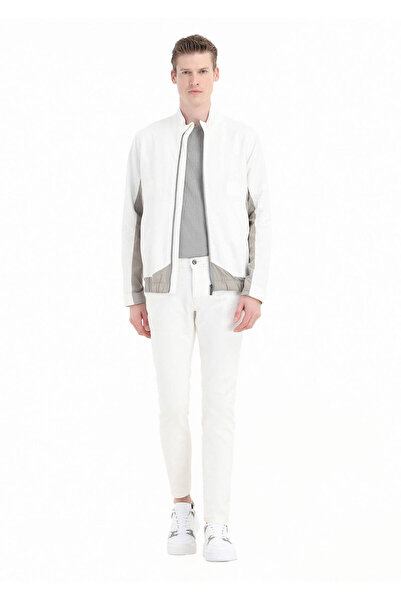 Ramsey Λευκό κανονικό γιακά με όρθιο γιακά casual υφαντό παλτό