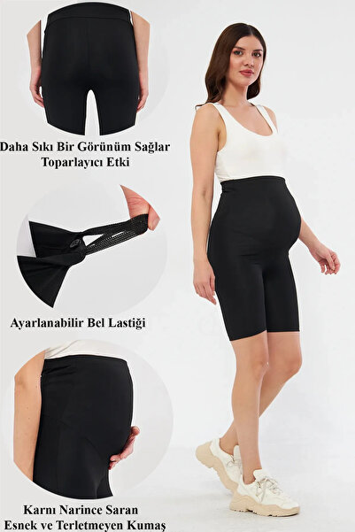 Lesa Wear Κοντό κολάν εγκυμοσύνης πάνω από το γόνατο, ρυθμιζόμενο ψηλόμεσο, ελαστικό και συσφιγκτικό