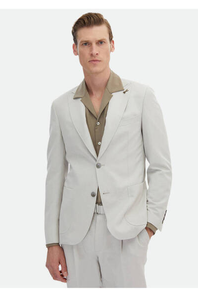 Ramsey Beige Slim Fit Zeroweight Cotton Blend Suit