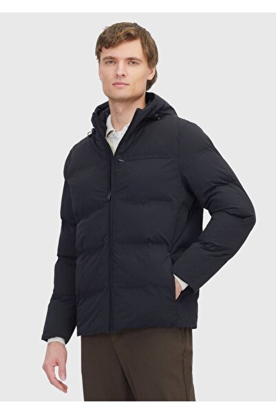 Ramsey Black Regular Fit Hooded Casual Woven Coat