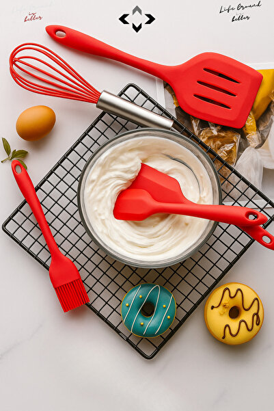 LİGROUND 5-Piece Heat Resistant 100% Silicone Spatula Kitchen Utensil Set Brush Wire Whisk Kitchen Utensils