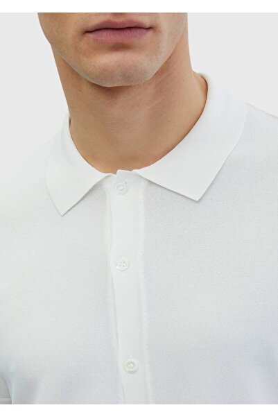 Ramsey Ecru Polo Collar Plain Knitted Cardigan