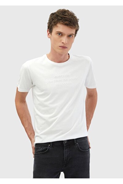 Ramsey White Printed Crew Neck 100% Cotton T-shirt