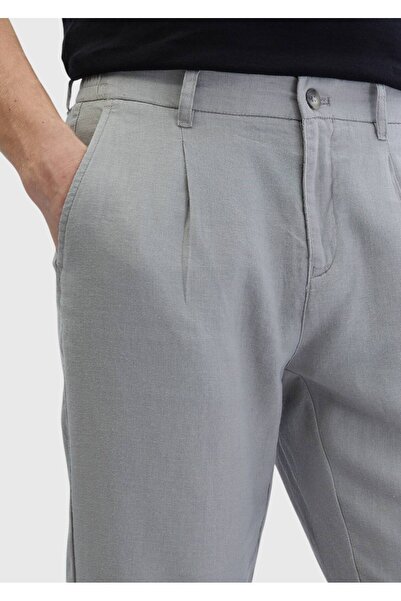 Ramsey Gray Plain Woven Jogging Fit Casual 100% Linen Trousers