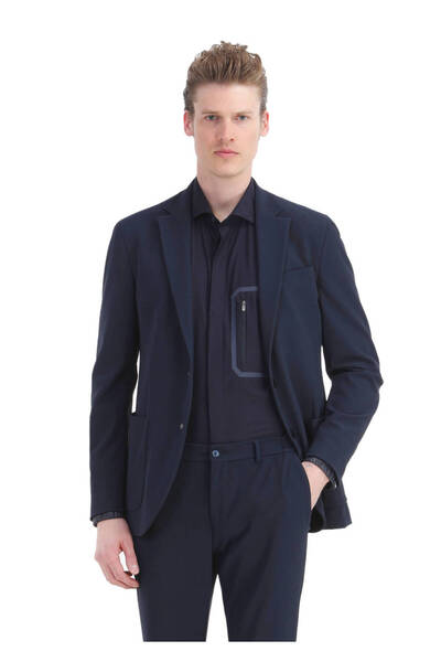 Ramsey Comfort Fit Navy Blue Patterned Knitted Suit