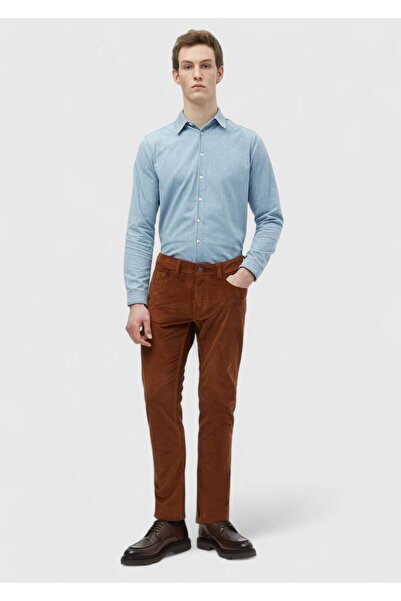 Ramsey Καμηλό υφαντό ριχτάρι με λεπτή εφαρμογή βελούδινο casual βαμβακερό παν...