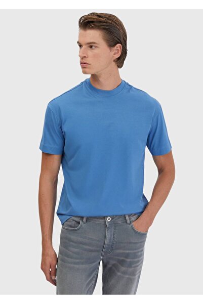 Ramsey Μπλουζάκι Blue Plain Crew Neck 100% βαμβακερό