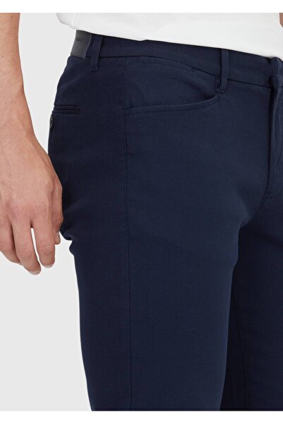 Ramsey Navy Blue Plain Woven Regular Fit Casual Cotton Blended Trousers