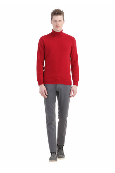 Ramsey Red Full Turtleneck Jacquard Wool Blended Sweater