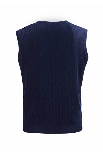 Ramsey Navy Blue Knitwear Plain Vest