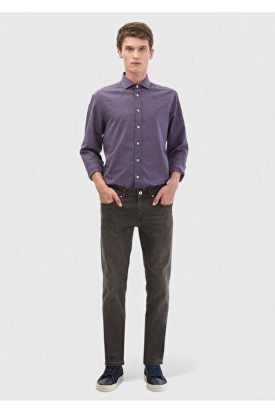 Ramsey Brown Straight Slim Fit Denim Cotton Blended Trousers