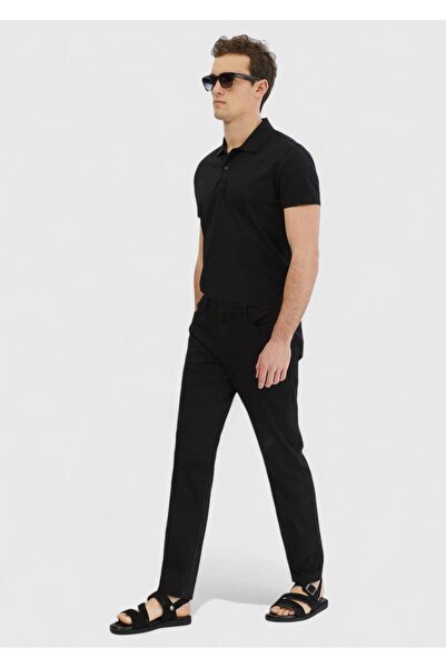 Ramsey Black Plain Weave Regular Fit Casual Cotton Blend Trousers