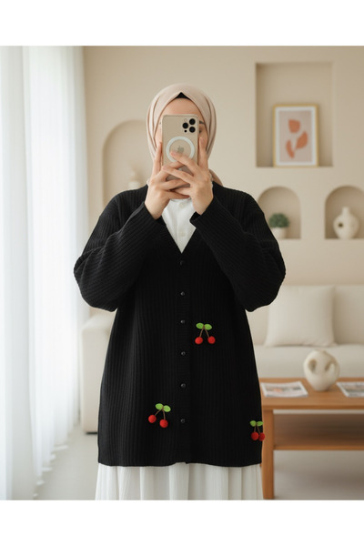 Modamorfo Cardigan tricotat cu nasturi cu mărgele -Negru