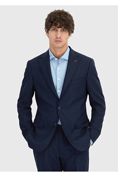 Ramsey Navy Blue Striped Zeroweight Slim Fit 100% Wool Suit