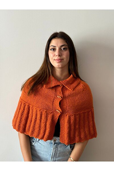 Gönülden Tasarım EL ÖRGÜSÜ ÇOBAN DÜĞMELİ KADIN PANÇO BOLERO ATKI