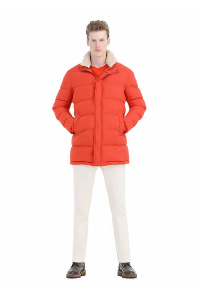 Ramsey Orange Regular Fit Shirt Collar Casual Woven Coat