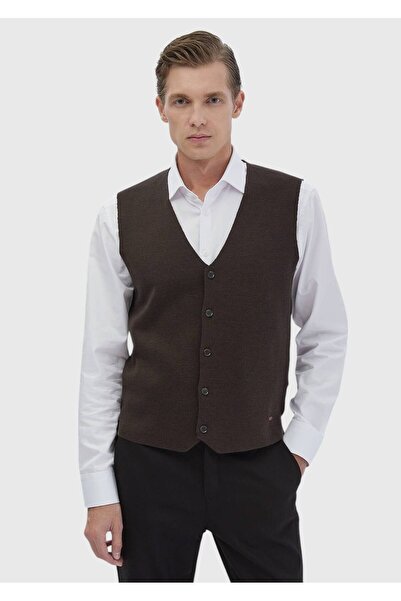 Ramsey Brown Plain Knit Knitwear Vest