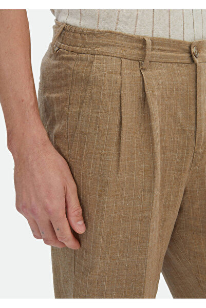 Ramsey Classic Mink Striped Carrot Fit Linen Trousers - 100%