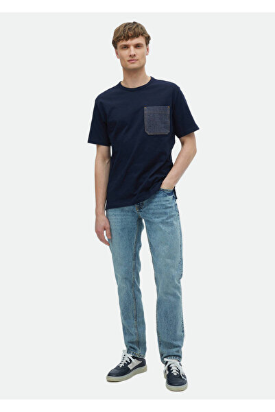 Ramsey Μπλουζάκι με λαιμόκοψη 100% βαμβακερό Navy Blue