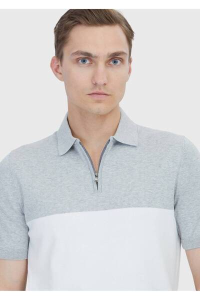 Ramsey Gray Polo Neck Striped Cotton Blend Knitwear