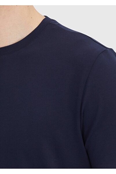 Ramsey Navy Plain Crew Neck Cotton Blended T-Shirt