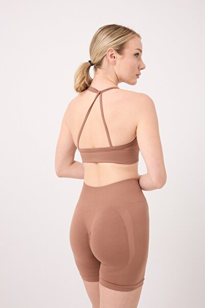 FOREVER MORE Women's High Waist Gathering Seamless Biker Shorts Leggings with Gathered Back