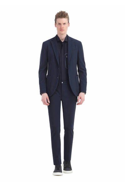 Ramsey Comfort Fit Navy Blue Patterned Knitted Suit