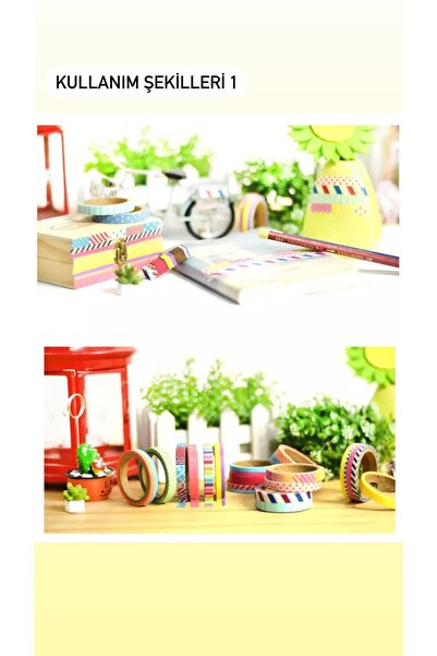 Padme studio Dekoratif Kağıt Bant - 3'lü Love Style (7mmx5metre) (kırmızı,çif...