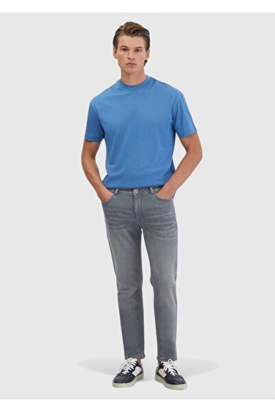 Ramsey Μπλουζάκι Blue Plain Crew Neck 100% βαμβακερό