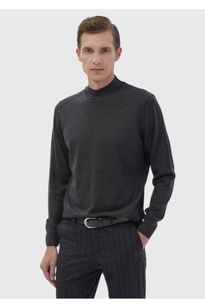 Ramsey Антрацитовий светр з прямим коміром, прямий крій, вовняна суміш