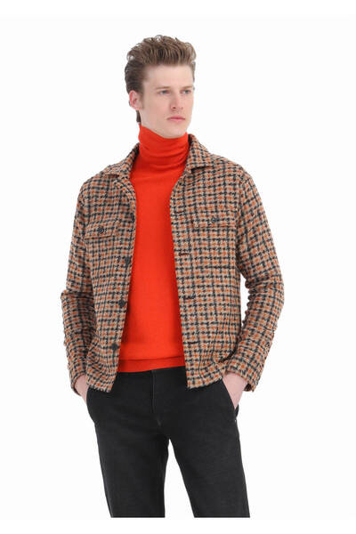 Ramsey Orange Full Turtleneck Jacquard Wool Blend Knitwear Sweater