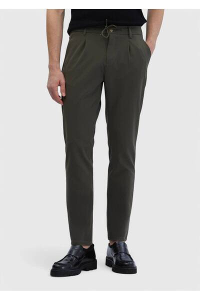 Ramsey Χακί ίσιο υφαντό παντελόνι Jogging Fit Casual