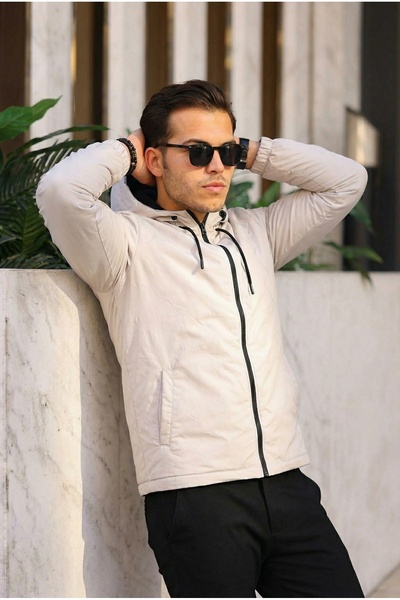 comstar Чоловічий куртка з підкладкою з хутра, водонепроникна, в смужку, з капюшоном і кишенями